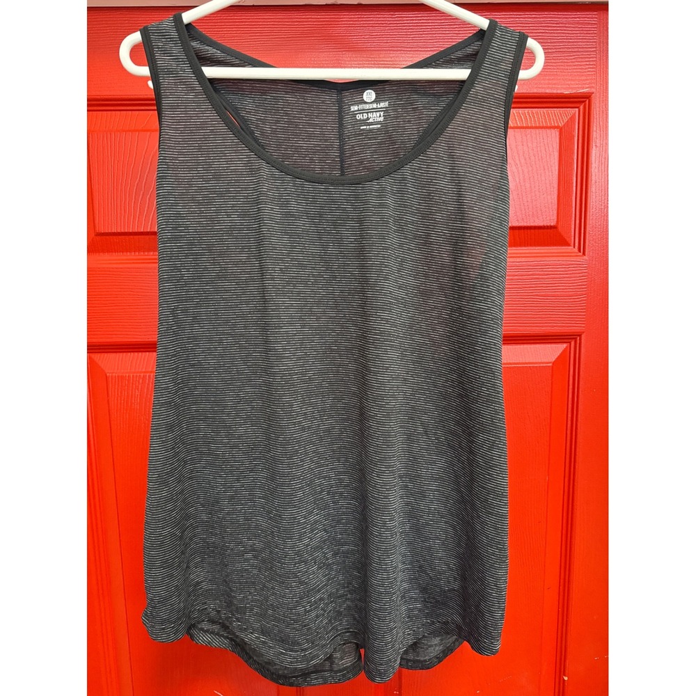 Old Navy Active Womens XXL Black White Striped Racerback Tank Top Semi-Fitted